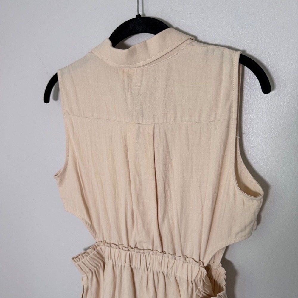 Neutral Summer Button Down Cotton Shirt Dress NEW (SM) Cutouts Sleeveless Cream - Picture 15 of 15